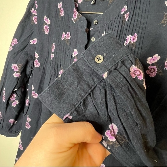 MADEWELL Pintuck Popover Shirt in Pansy Bouquet Floral Peasant Blouse 3/4 Sleeve - Picture 5 of 9